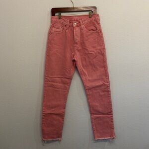 Levi's 501 Pink Ankle & Cropped Fray Raw Hem Jeans